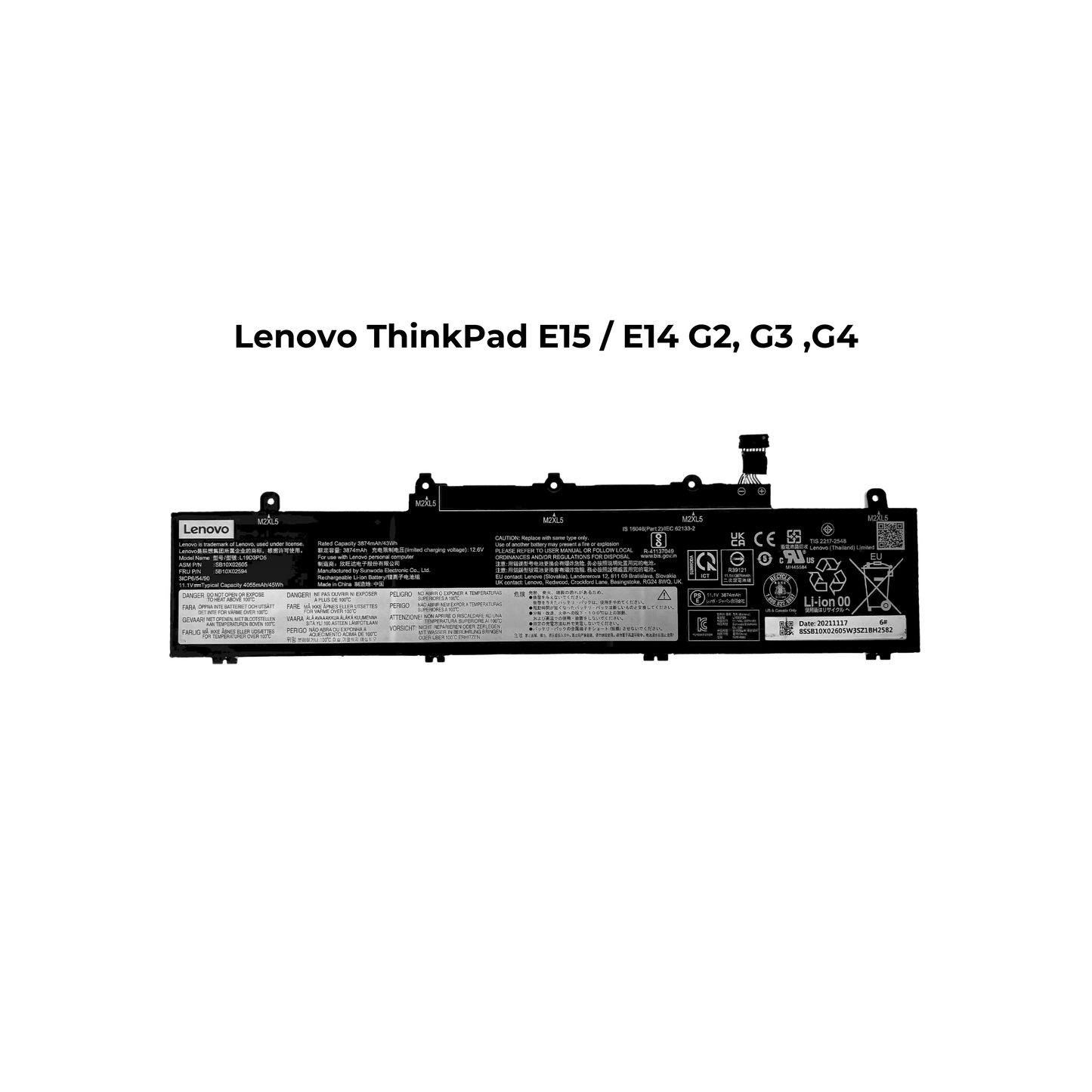 Lenovo ThinkPad E14, E15 2nd 3rd 4th Gen, L19M3PD5, L19C3PD5, L19L3PD5, L19D3PD5 Laptop Battery 11.1V 38Wh Original - Used