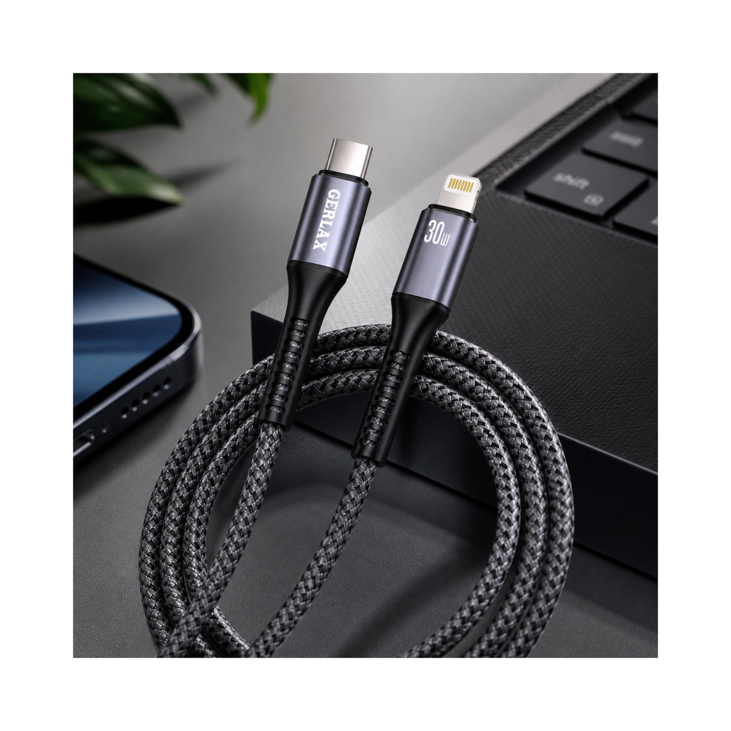 Gerlax USB-C to Lightning Fast Charging Cable 30W PD 1M Nylon Braided